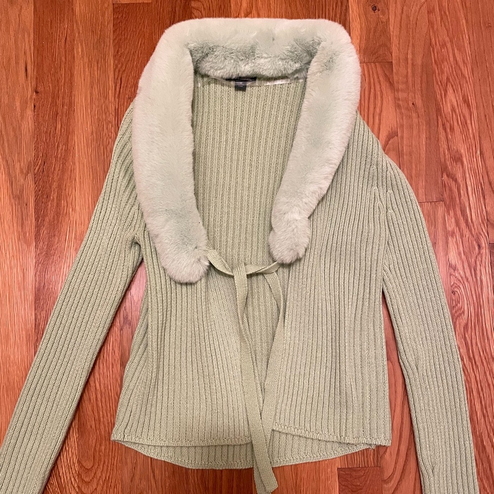 Wild Fable Sage Green Cardigan with Faux Fur Collar ✨